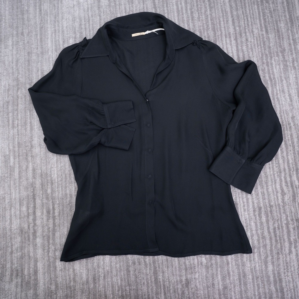 Max Studio Black 100% Silk Blouse Long Sleeve Snap Front Shirt Womens Small